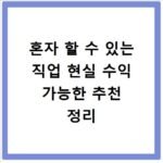 혼자 할 수 있는 직업 현실 수익 가능한 추천 정리